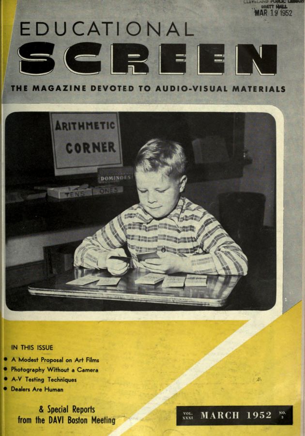 EDUCATIONAL SCREEN magazine side cover March 1952