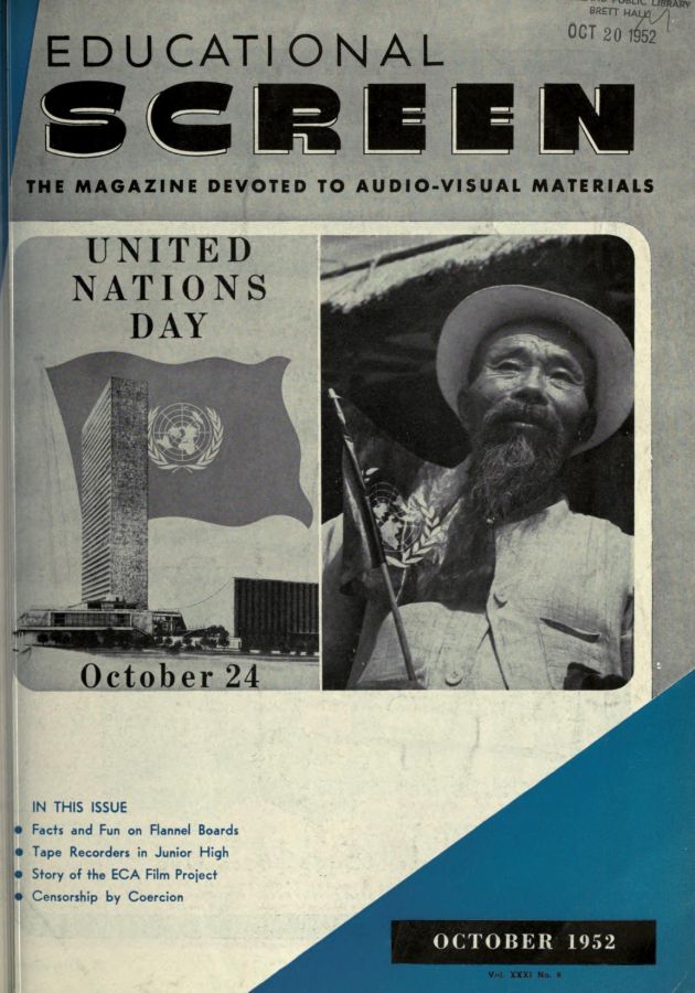 EDUCATIONAL SCREEN magazine side cover October 1952