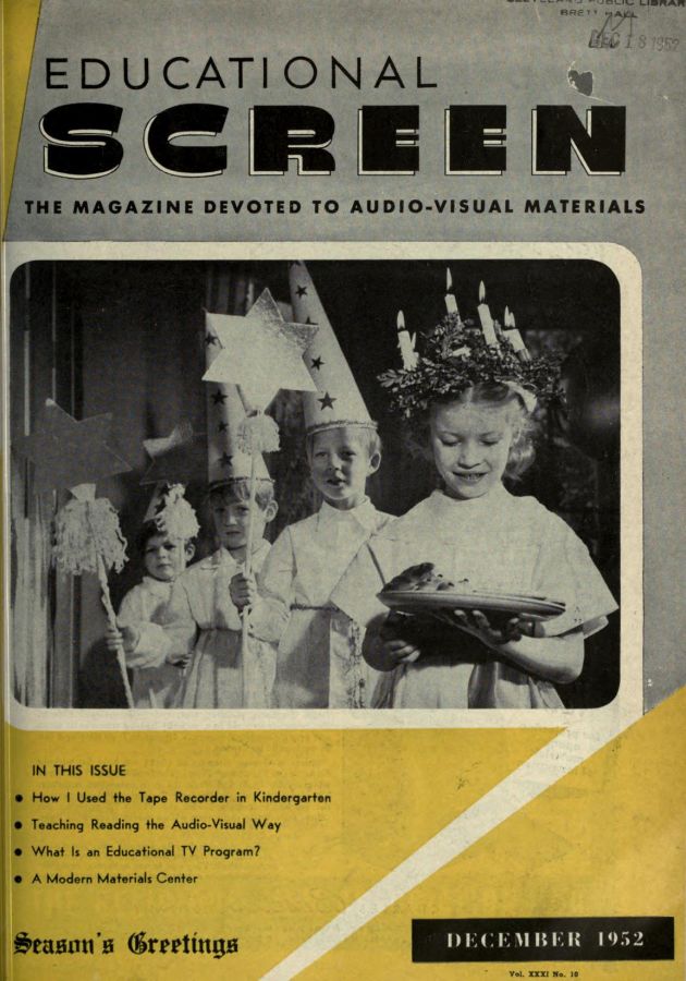 EDUCATIONAL SCREEN magazine side cover December 1952