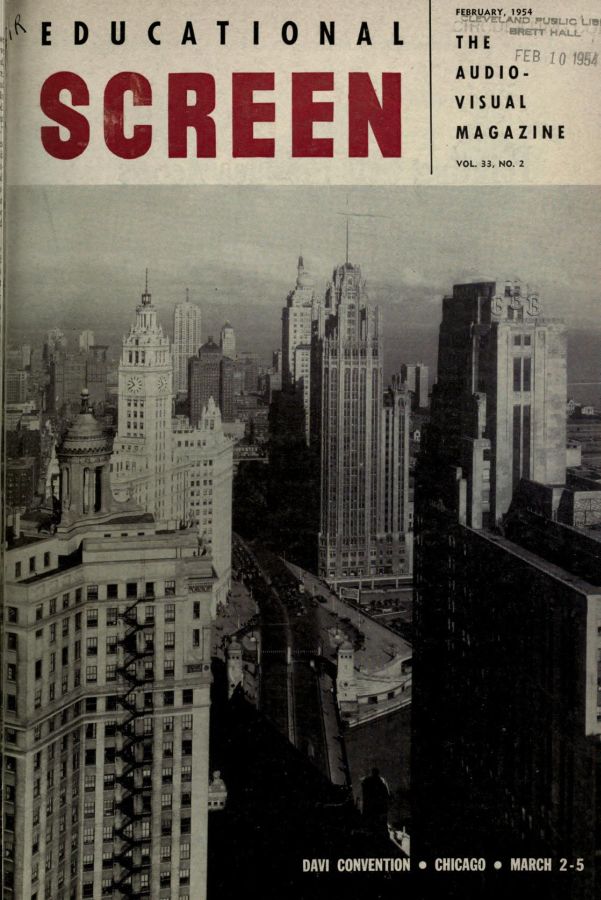 EDUCATIONAL SCREEN magazine side cover February 1954