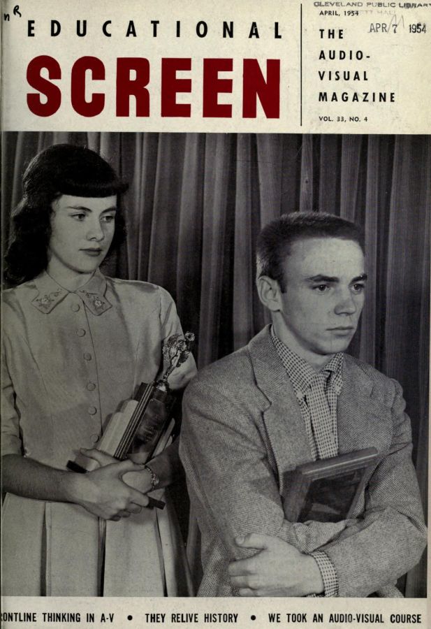 EDUCATIONAL SCREEN magazine side cover April 1954
