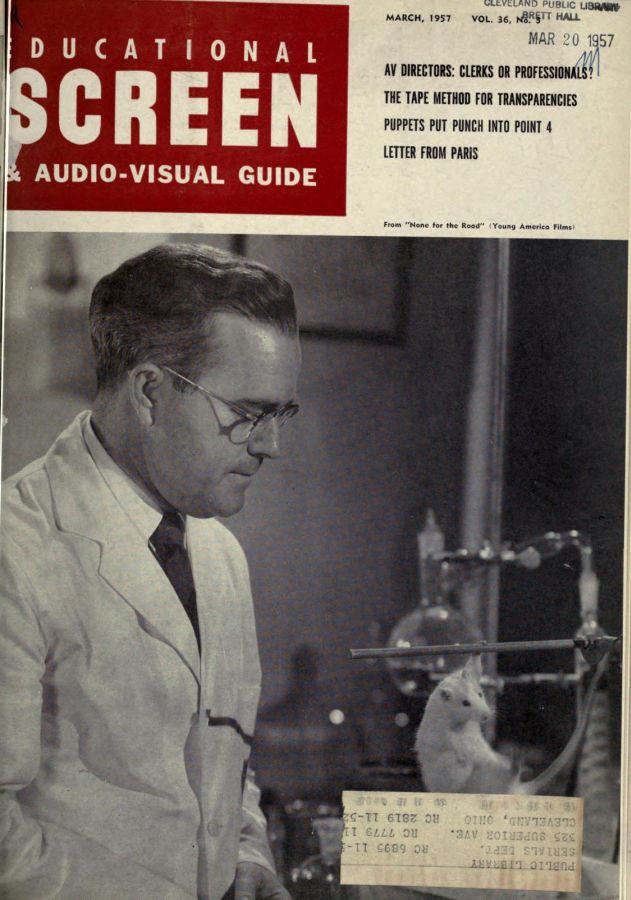 EDUCATIONAL SCREEN magazine side cover March 1957