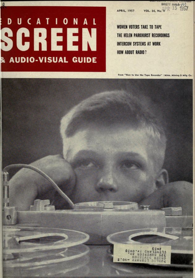 EDUCATIONAL SCREEN magazine side cover April 1957
