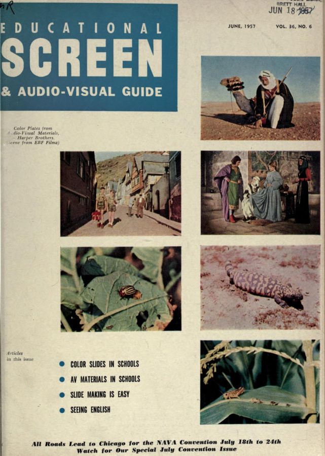 EDUCATIONAL SCREEN magazine side cover June 1957