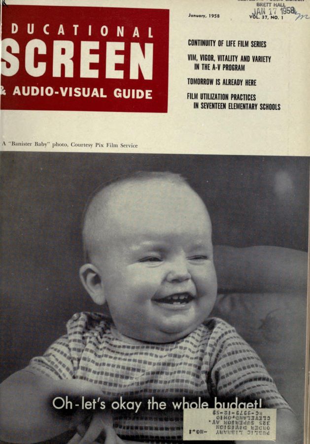 EDUCATIONAL SCREEN magazine side cover January 1958