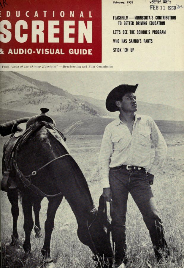 EDUCATIONAL SCREEN magazine side cover February 1958