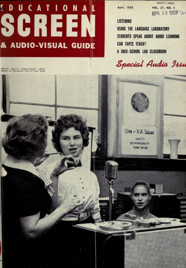 EDUCATIONAL SCREEN magazine side cover April 1958