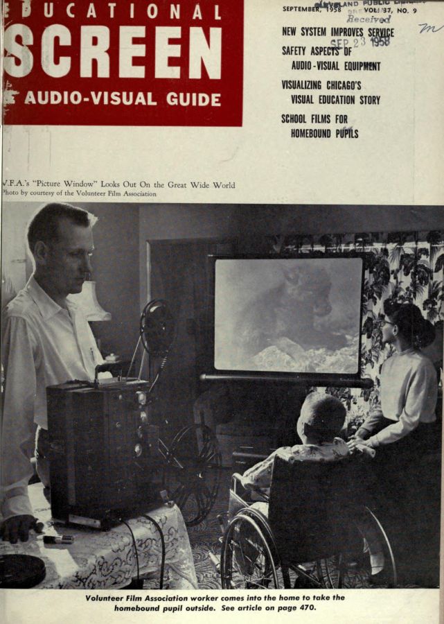 EDUCATIONAL SCREEN magazine side cover September 1958