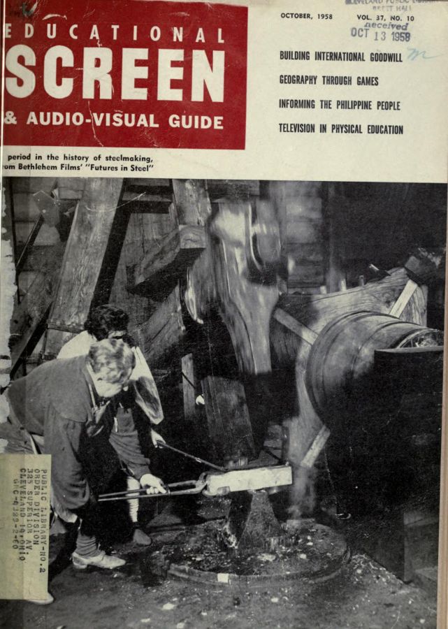 EDUCATIONAL SCREEN magazine side cover October 1958