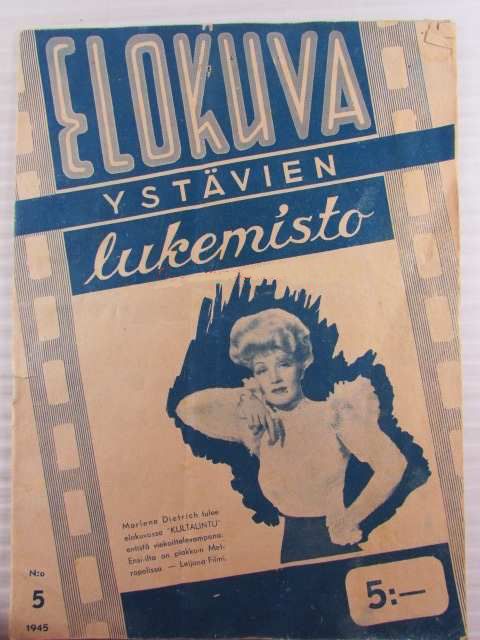 ELOKUVA YSTAVIEN LUKEMISTO magazine side cover Issue 5   1945