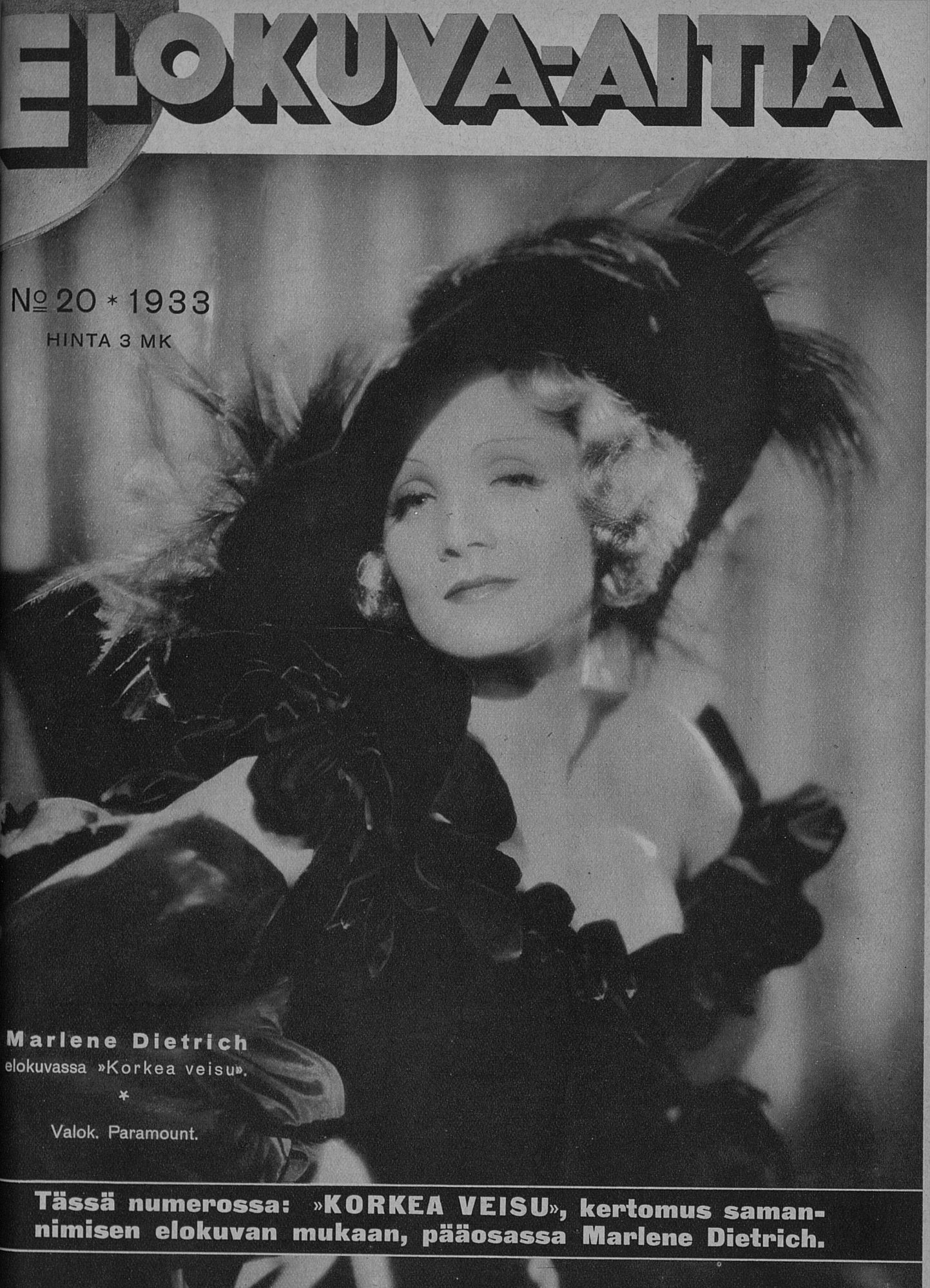 ELOKUVA-AITTA magazine side cover Issue 20 15 October 1933