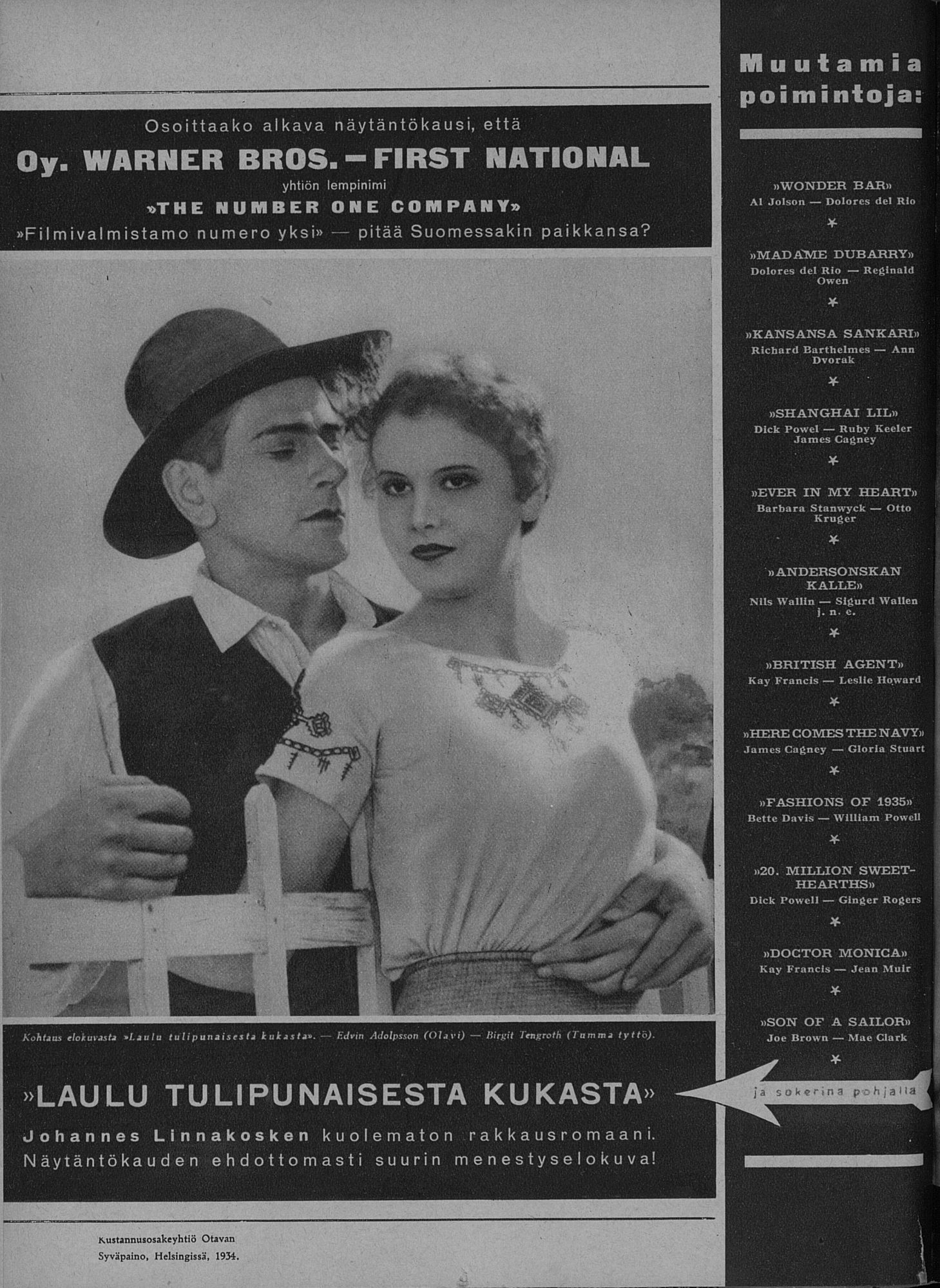 ELOKUVA-AITTA magazine side cover Issue 17 1 September 1934