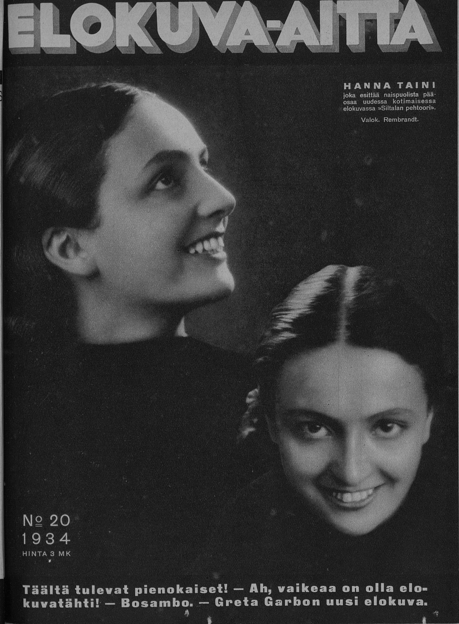 ELOKUVA-AITTA magazine side cover Issue 20 15 October 1934