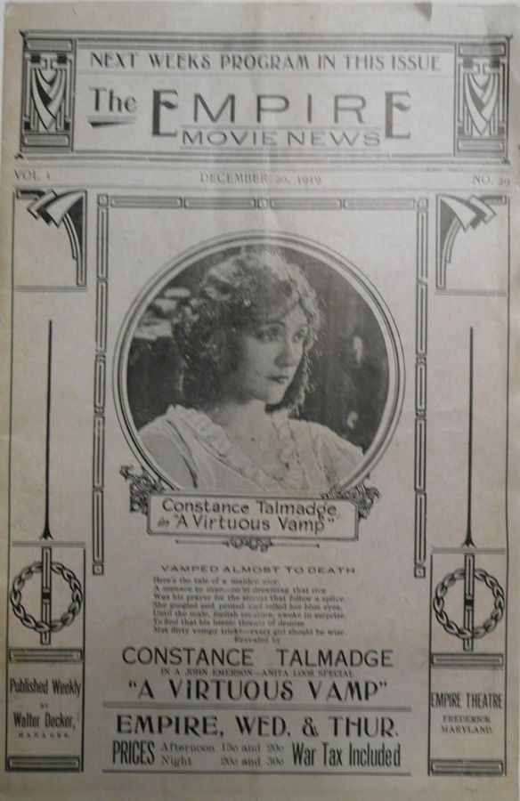 EMPIRE MOVIE NEWS magazine side cover Issue 29 20 December 1919