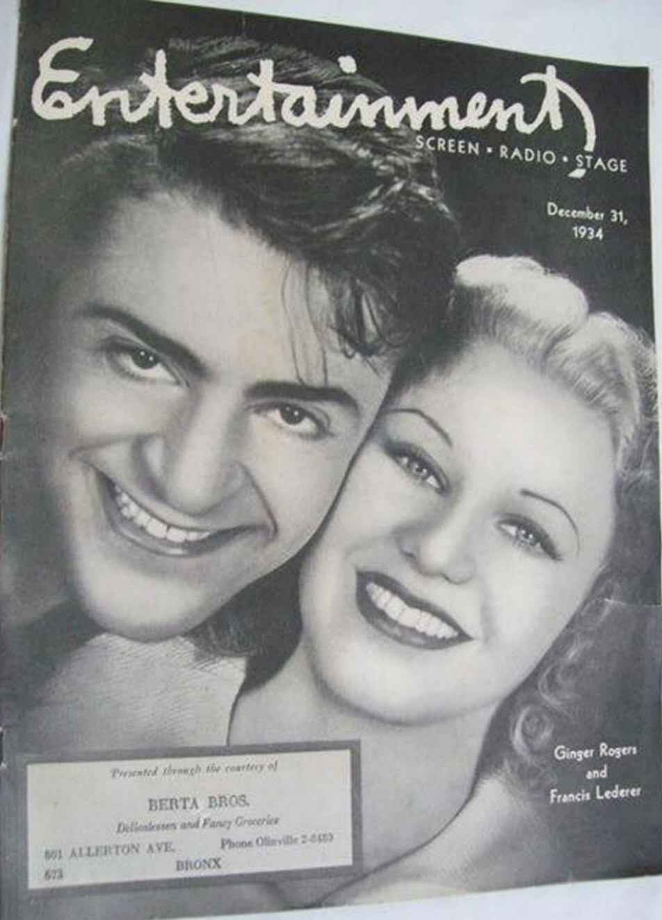 ENTERTAINMENT (30s) magazine side cover 31 December 1934