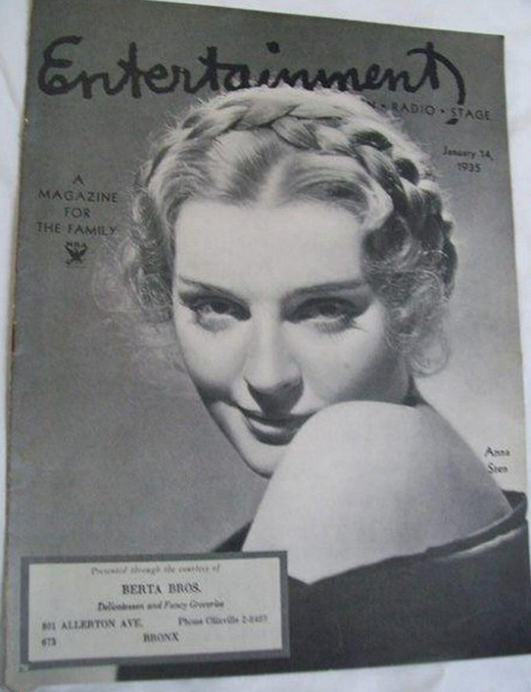 ENTERTAINMENT (30s) magazine side cover 14 January 1935