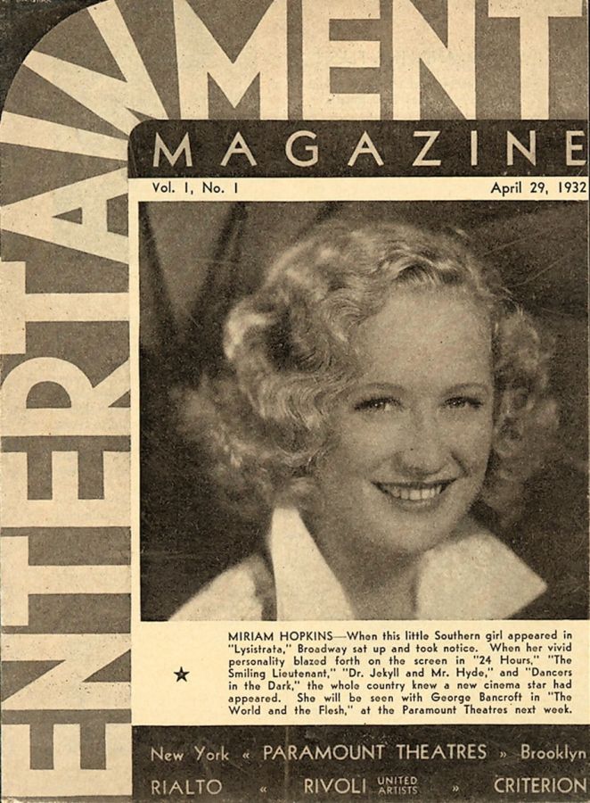 ENTERTAINMENT (30s) magazine side cover Issue 1 29 April 1932