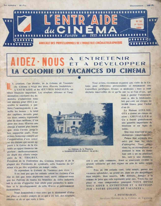 ENTR AIDE DU CINEMA | L magazine side cover Issue 73 Autumn 1952