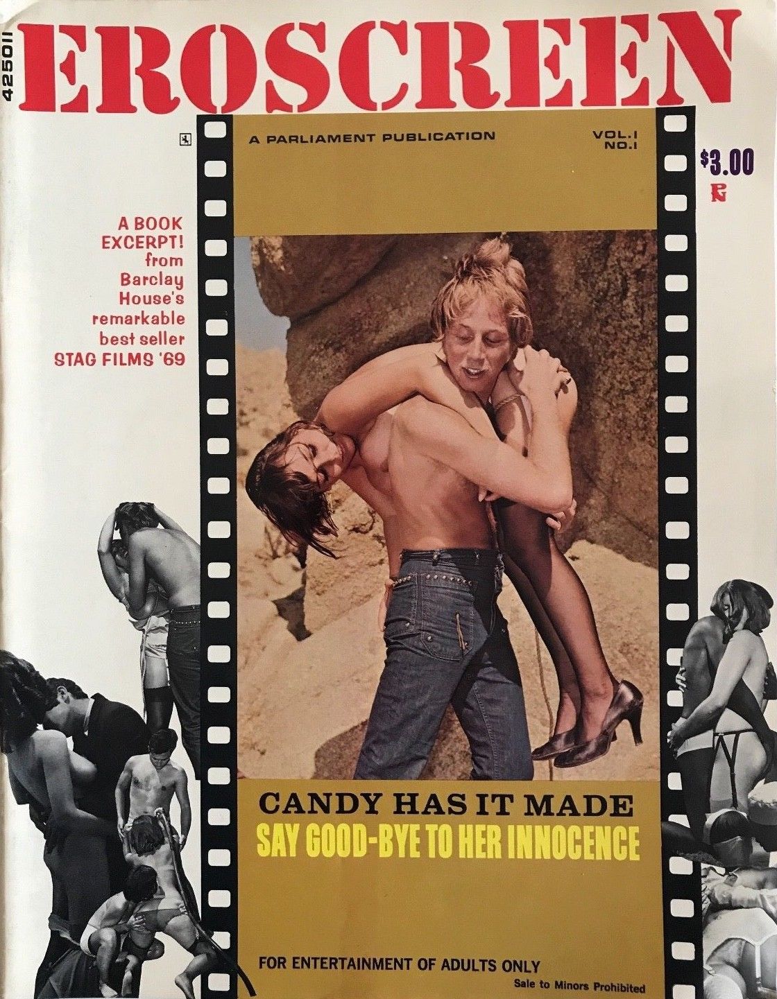 EROSCREEN magazine side cover Issue 1  Vol 1 No  1  October/November 1969