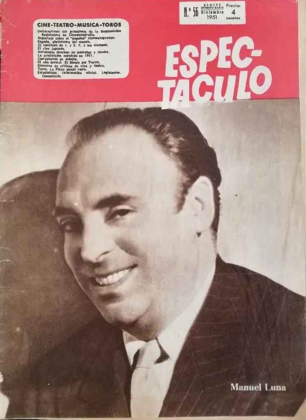 ESPECTACULO magazine side cover Issue 56  December 1951