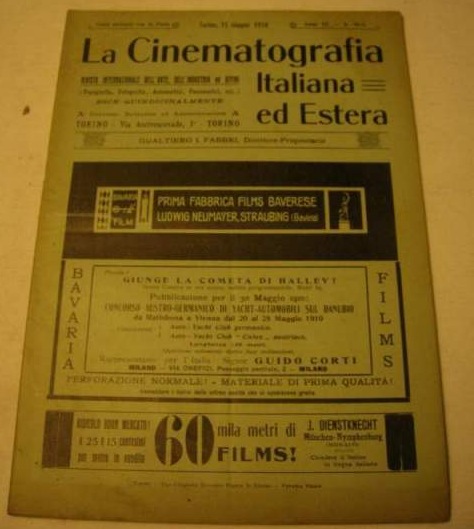 CINEMATOGRAFIA ITALIANA ED ESTERA | LA magazine side cover 15 January 1910