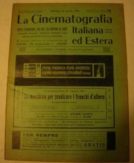 CINEMATOGRAFIA ITALIANA ED ESTERA | LA magazine side cover 15 August 1910