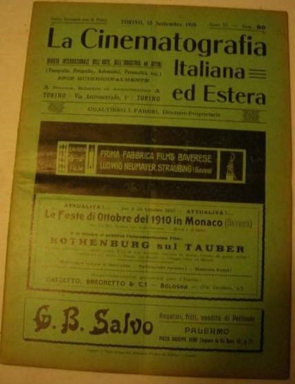 CINEMATOGRAFIA ITALIANA ED ESTERA | LA magazine side cover 15 September 1910