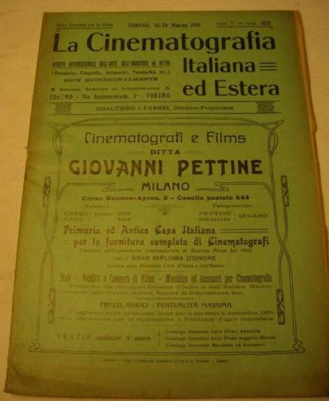CINEMATOGRAFIA ITALIANA ED ESTERA | LA magazine side cover 15 March 1911
