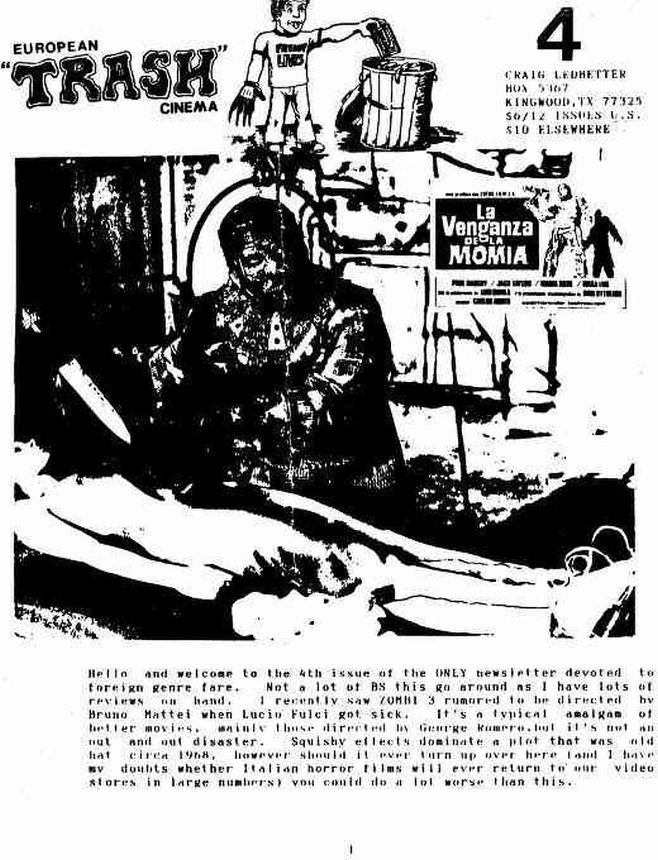 EUROPEAN TRASH CINEMA magazine side cover Issue 4  Vol 1 # 4  1989