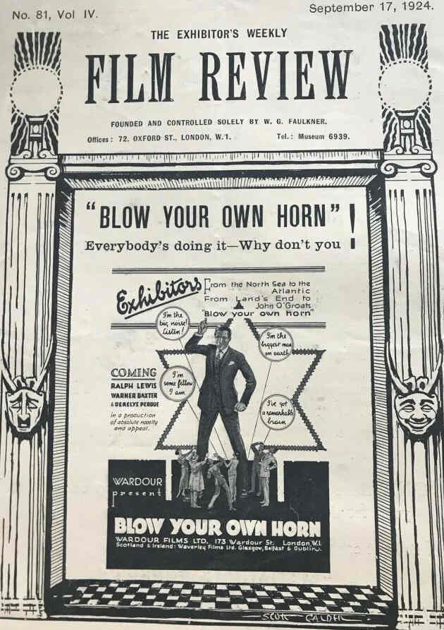 EXHIBITORS WEEKLY FILM REVIEW magazine side cover Issue 81 17 September 1924