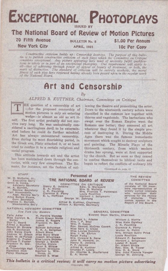 EXCEPTIONAL PHOTOPLAYS magazine side cover Issue 5  April 1921