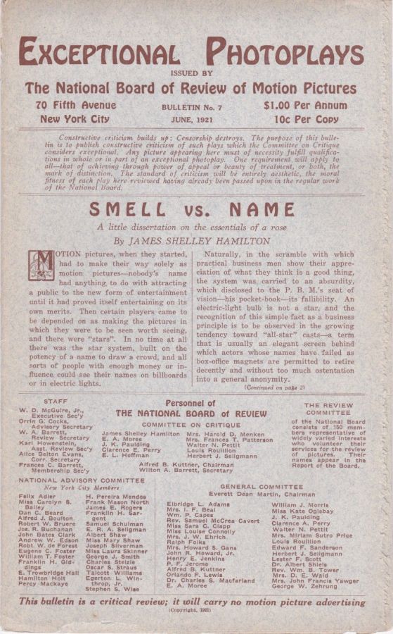 EXCEPTIONAL PHOTOPLAYS magazine side cover Issue 7  June 1921