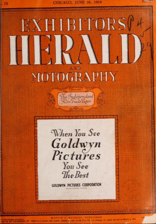 EXHIBITORS HERALD magazine side cover 28 June 1919