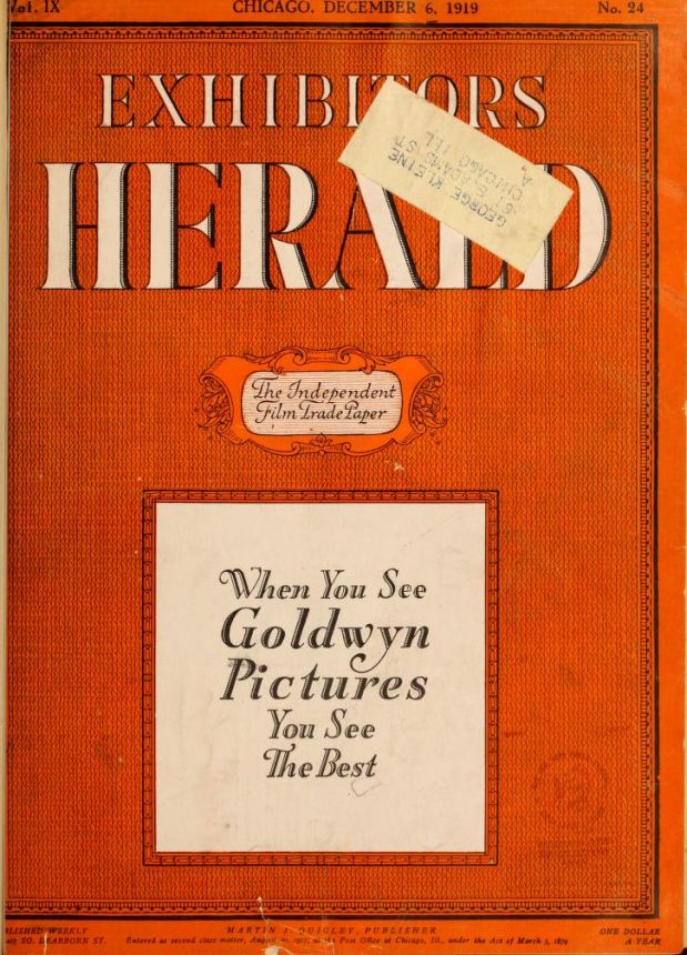 EXHIBITORS HERALD magazine side cover 6 December 1919