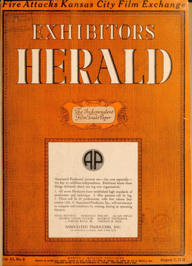 EXHIBITORS HERALD magazine side cover 7 August 1920