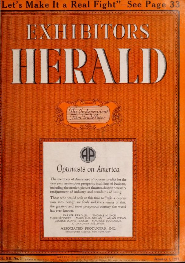EXHIBITORS HERALD magazine side cover 1 January 1921
