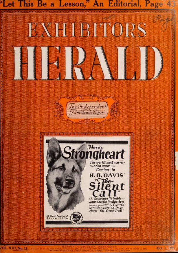 EXHIBITORS HERALD magazine side cover 1 October 1921