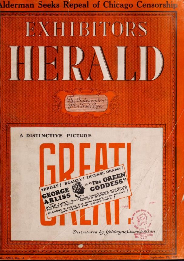 EXHIBITORS HERALD magazine side cover 29 September 1922