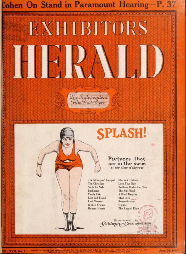 EXHIBITORS HERALD magazine side cover 30 June 1923