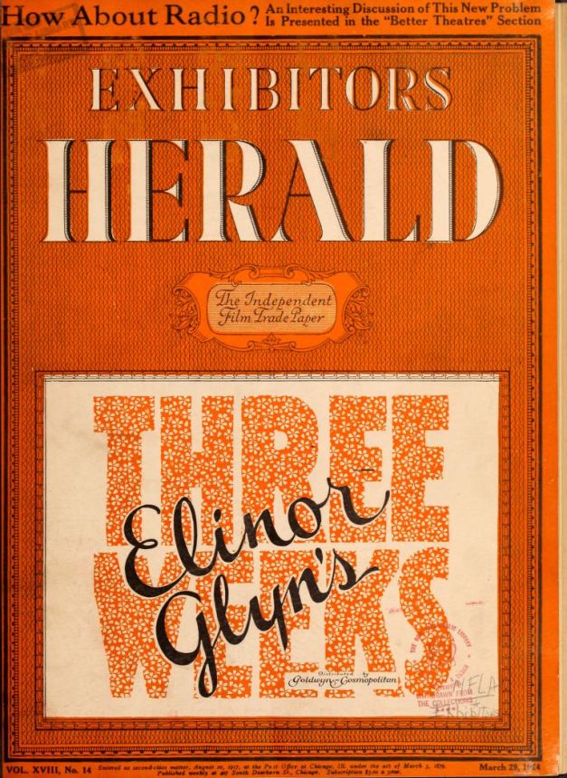 EXHIBITORS HERALD magazine side cover 29 March 1924