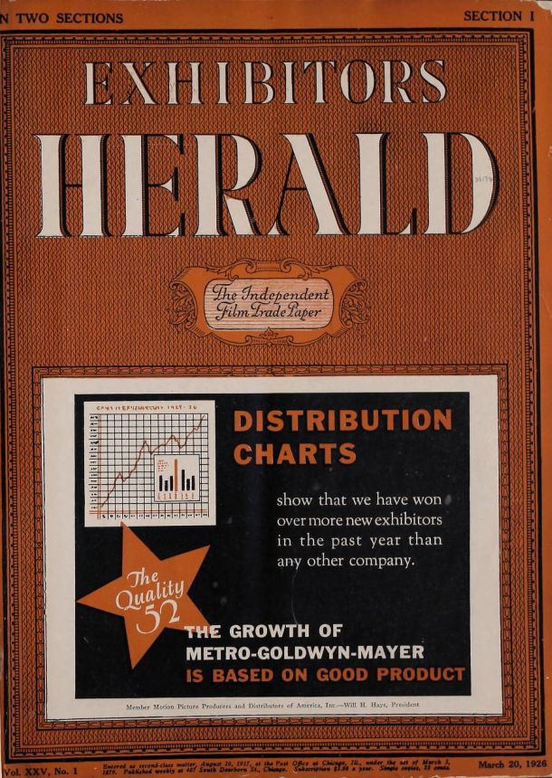 EXHIBITORS HERALD magazine side cover 20 March 1926