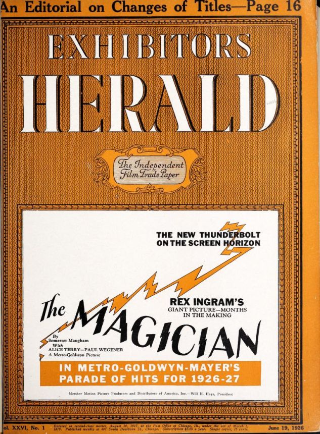 EXHIBITORS HERALD magazine side cover 19 June 1926