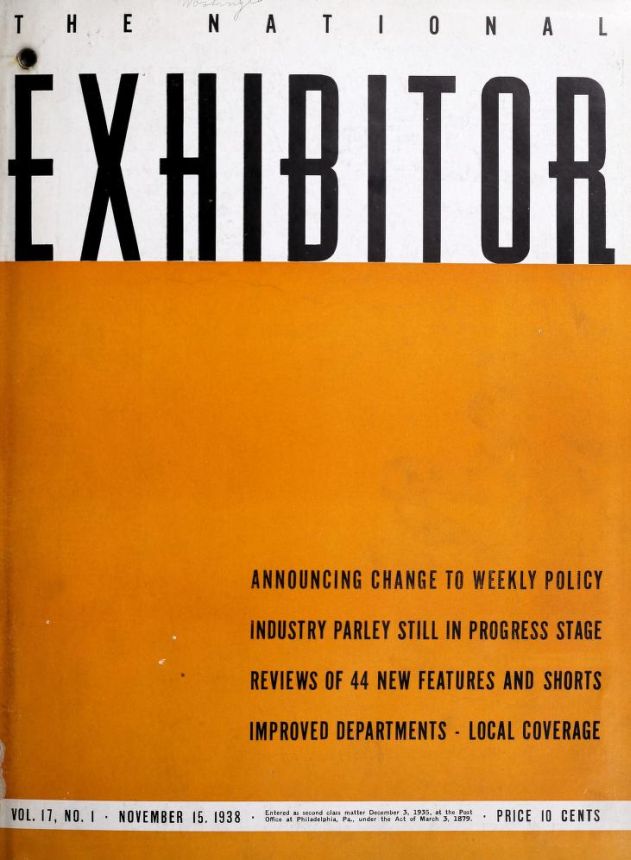 EXHIBITOR magazine side cover 15 November 1938