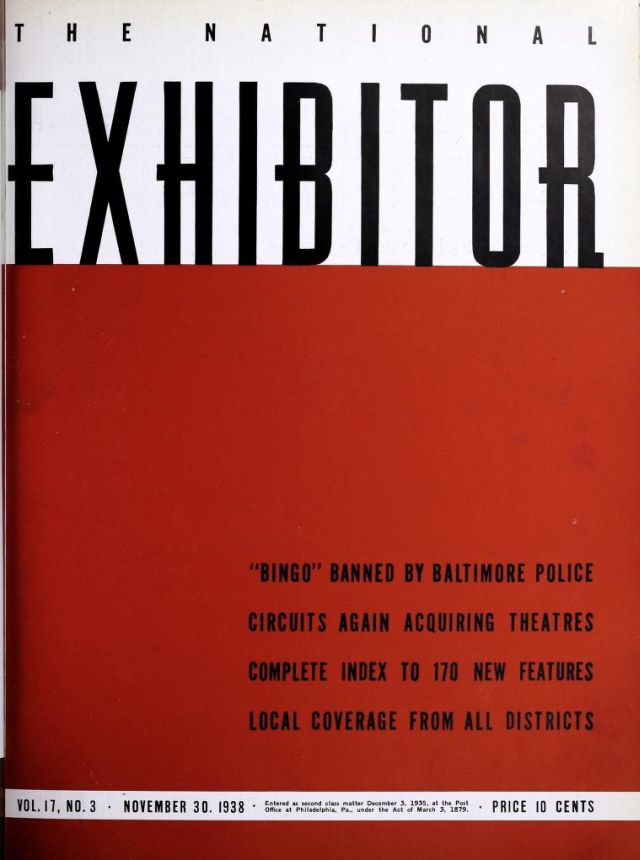 EXHIBITOR magazine side cover 30 November 1938