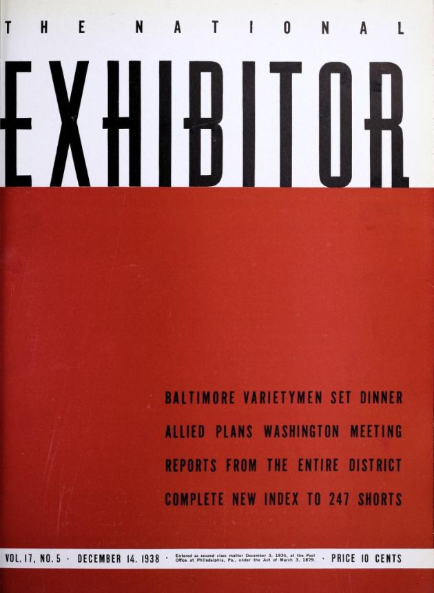 EXHIBITOR magazine side cover 14 December 1938