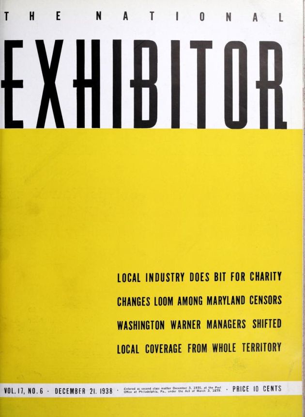 EXHIBITOR magazine side cover 21 December 1938
