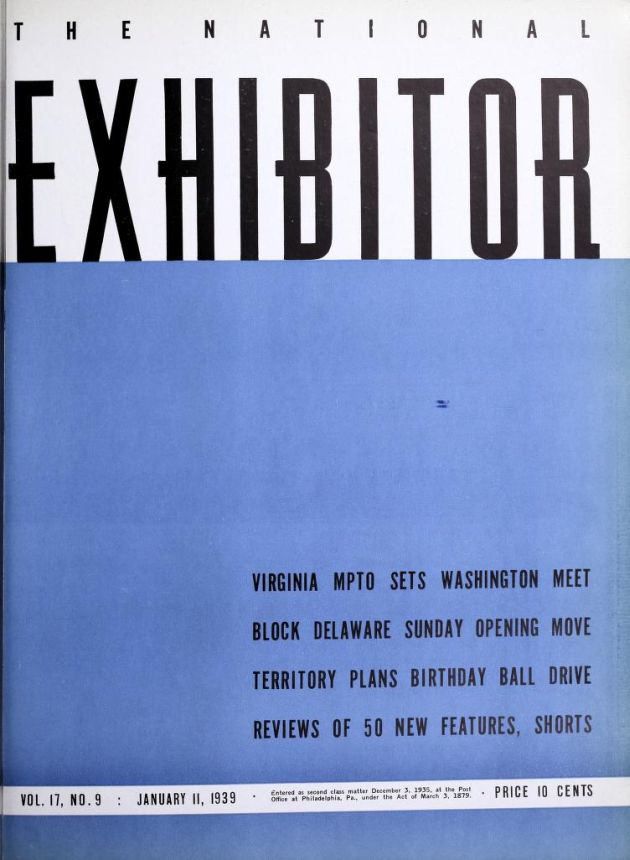 EXHIBITOR magazine side cover 11 January 1939
