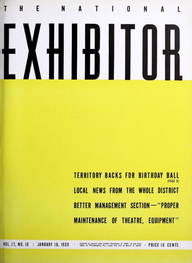 EXHIBITOR magazine side cover 18 January 1939