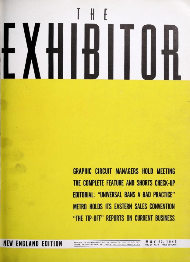 EXHIBITOR magazine side cover 22 May 1940