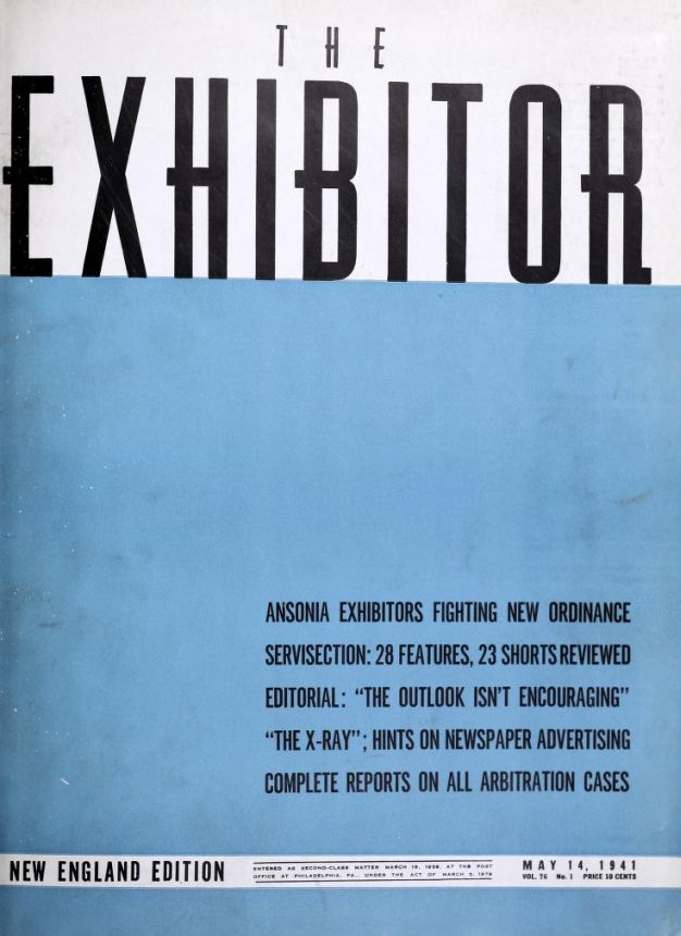 EXHIBITOR magazine side cover 14 May 1941